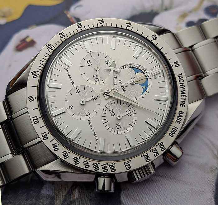 Omega Speedmaster Professional Moonphase 18K White Gold Bezel - European Edition Ref. 3575.30